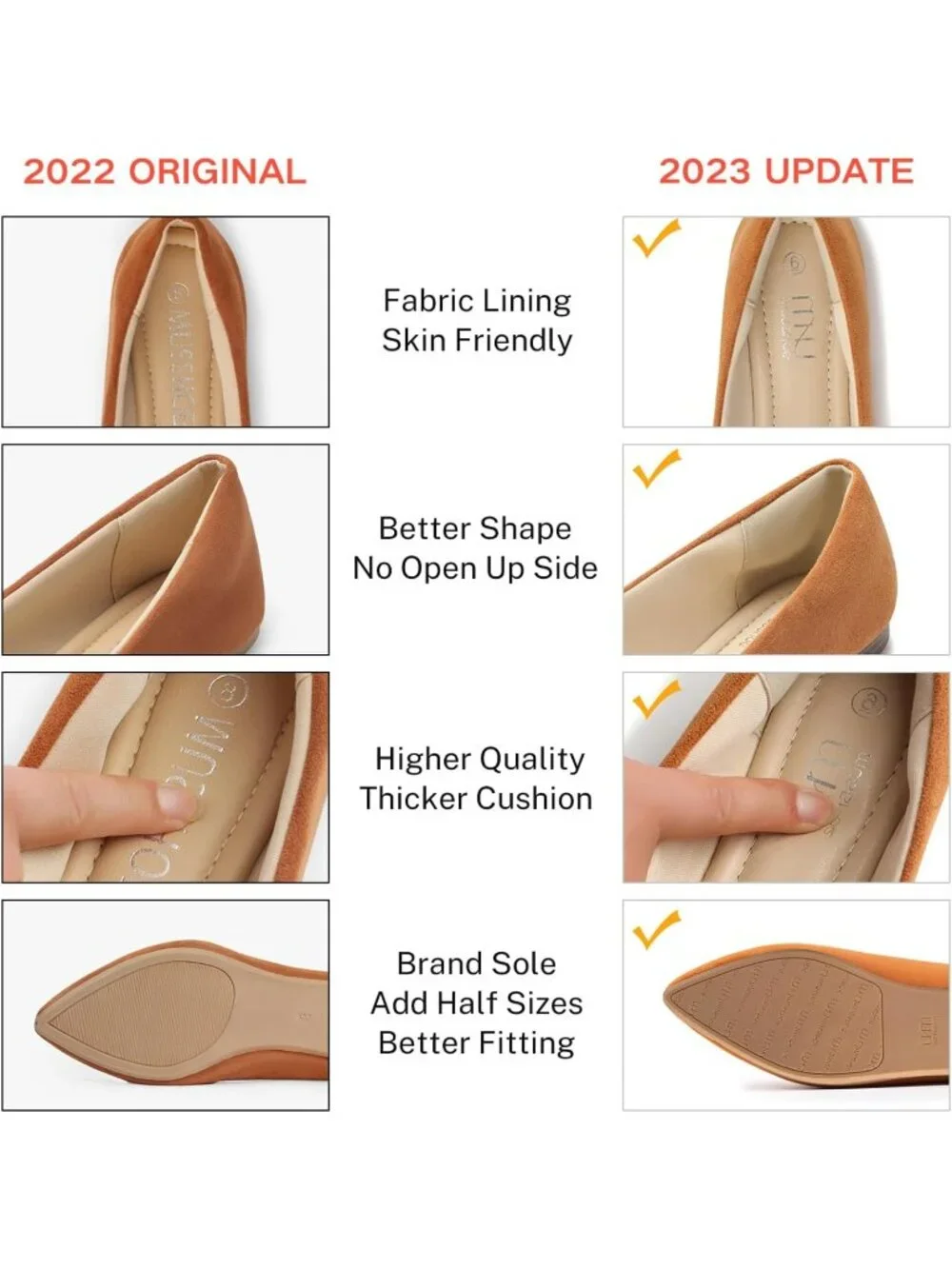 Women's Tan Suede Comfortable Pointed Toe Memory Foam Casual Slip On Flat Shoes